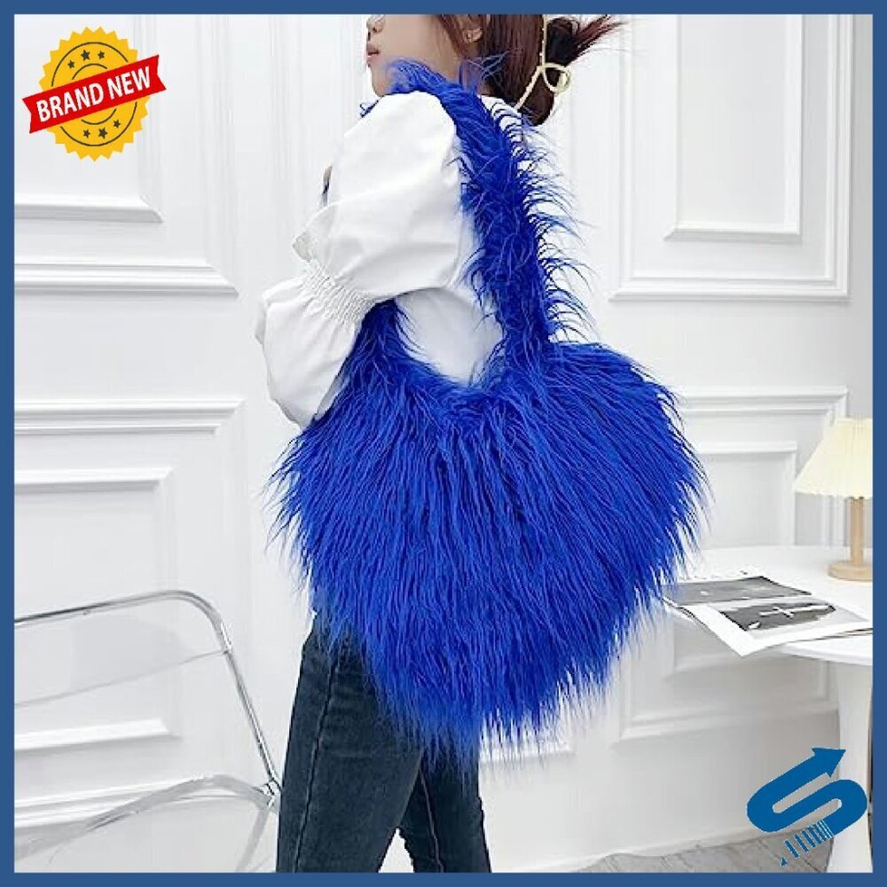 Faux Fur Fleece Shoulder Bag Crossbody Purse Retro Love Shape - Picture 3 of 8